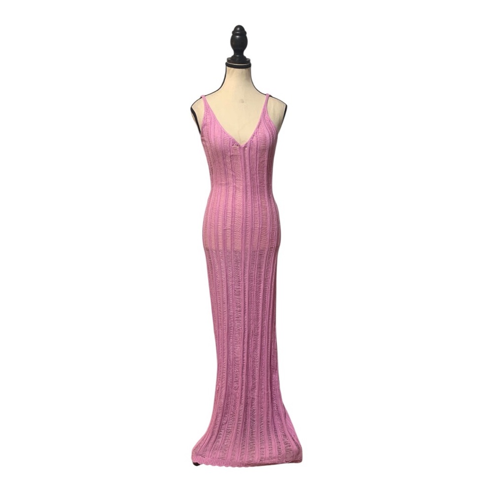 Pink Cable Knit Maxi Dress